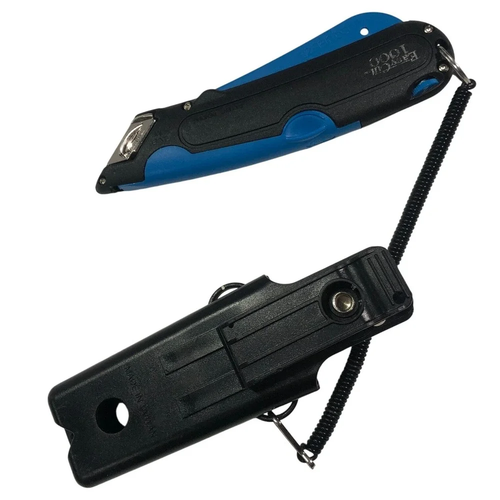 Easy Cut 1000 Safety Utility Knife Box Cutter with Holster & Lanyard Blue Black